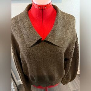 Ryegrass Sweater Womens XXL Plus Brown Puff Sleeve Collar Quilted Puffed Sleeve
